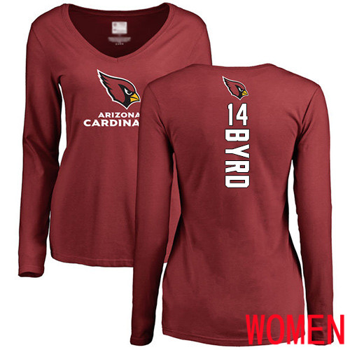 Arizona Cardinals Maroon Women Damiere Byrd Backer NFL Football #14 Long Sleeve T Shirt->women nfl jersey->Women Jersey